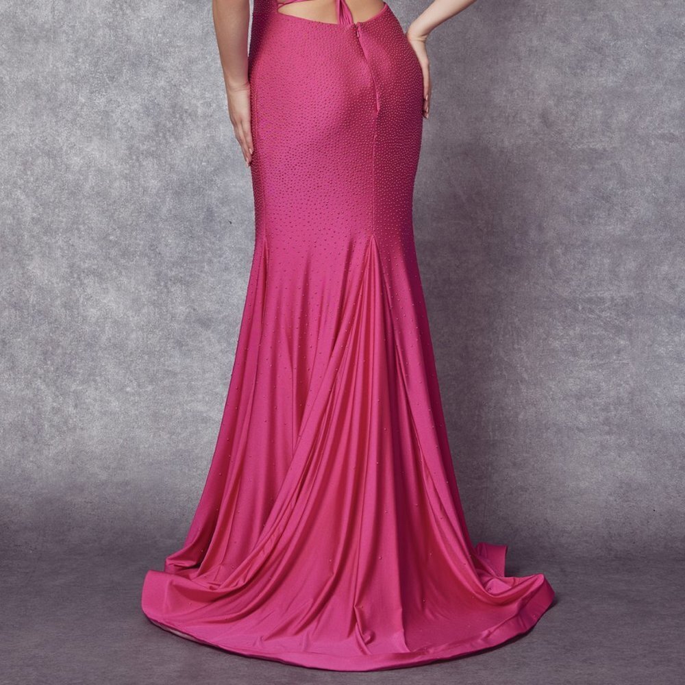 NEW OFF THE SHOULDER SLEEVELESS SHEATH DRESS EMBROIDERED WITH RHINESTONES JT 276 - Picture 9 of 9